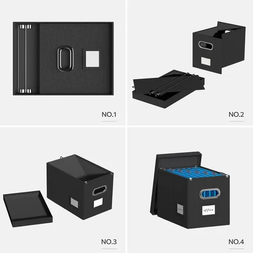 Vista 6 de Caja de archivos colgante con tapa, organizador de archivos, caja de almacenamiento plegable de lino, gabinete de archivos decorativo para Negro