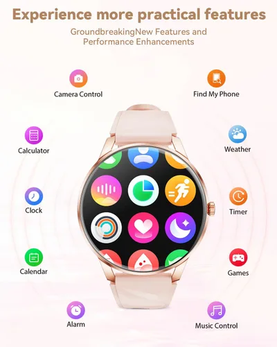 Vista 7 de Reloj inteligente para mujer, Android/iPhone, pantalla AMOLED de 1.32 pulgadas con respuesta/hacer llamadas/rastreador de ejercicio/frecuencia