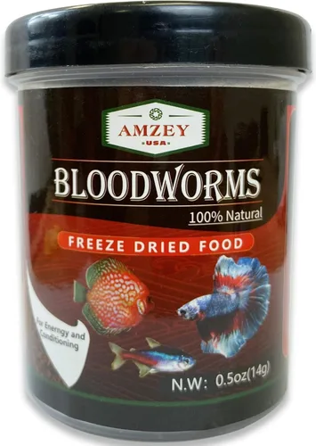 Vista 5 de Amzey Blood Worms 0.35oz - Gusanos de sangre liofilizados 100% naturales - Alimento para peces de acuario - Alimento alto en proteínas para peces