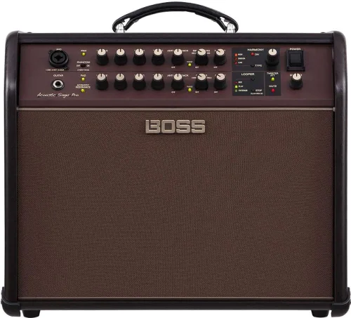 Vista 2 de Boss Acoustic Singer Pro Combo Acústico Bi-Amp de 120 Vatios con FX y Cable de Interconexión Balanceado Hosa TRS a TRS de 10 Pies