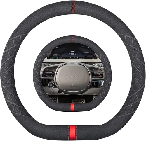 Vista 47 de Funda de volante de gamuza de 14 pulgadas, compatible con Tesla Model 3 Model Y, funda de volante deportiva de cuero gamuza antideslizante