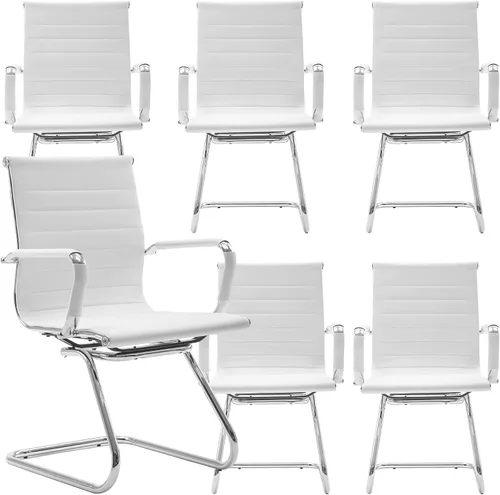 Vista 23 de Juego de 2 sillas de sala de conferencias, sillas de sala de espera con brazos, sillas de recepción de piel sintética sin ruedas, sillas de Negro