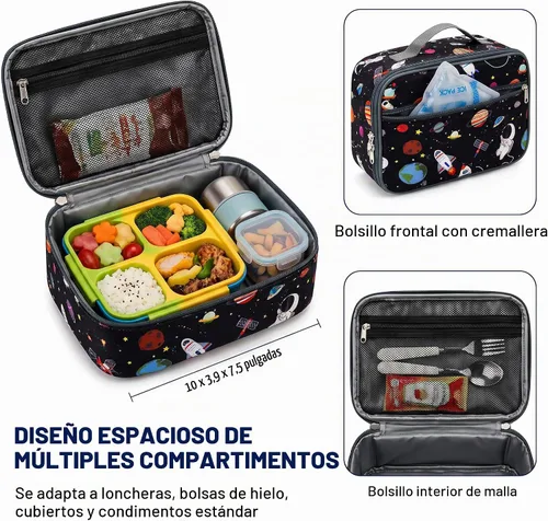Vista 3 de Kulle - Lonchera de astronauta para niños, bolsa de almuerzo con tema espacial aislada, lonchera térmica reutilizable para niños, para la escuela