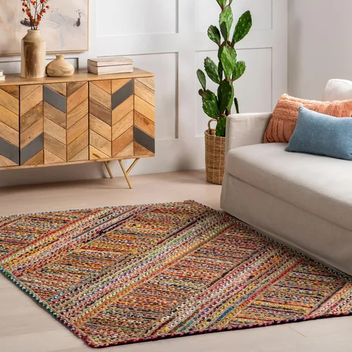 Vista 17 de nuLOOM Tammara - Alfombra bohemia trenzada a mano, algodón, hecha a mano, ecológica, colorida, roja, azul, rosa, amarillo Nuloom Tammara Ombre 2