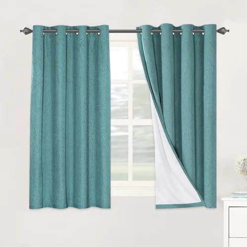 Vista 80 de H.VERSAILTEX Cortinas 100% opacas con aislamiento térmico, texturizadas, de lino, con bloqueo completo de calor y luz, para sala de estar y Negro