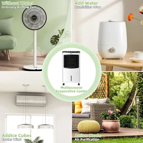 Vista 7 de COSTWAY Enfriador de aire evaporativo portátil para habitación, enfriador de aire para refrigeración y sueño con control remoto, temporizador de 7.5