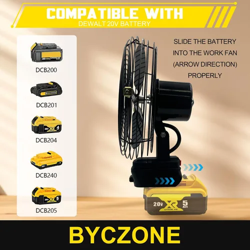 Vista 4 de F-an inalámbrico portátil para batería Dewalt de 20 V, ventilador inalámbrico alimentado por Ba-ttery, ventilador de motor sin escobillas de 20 W