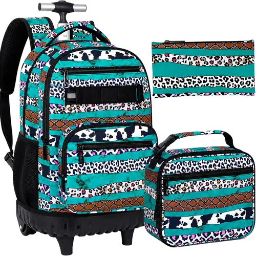 Vista 15 de Mochila con ruedas para mujeres, niñas, mochila escolar Crisantemo Negro