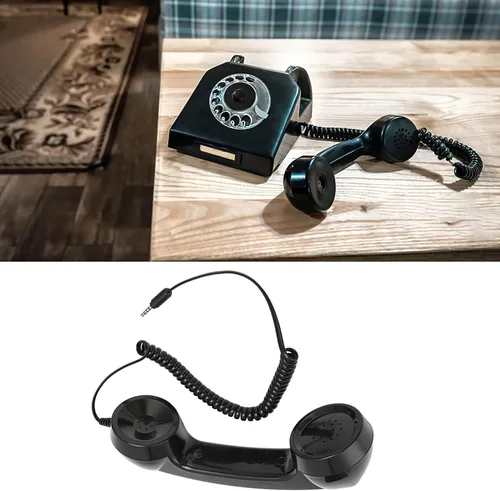 Vista 5 de HEEPDD Receptor de teléfono celular de mano retro, teléfono con cable negro con micrófono, conector de 0.138 in para teléfonos móviles, computadoras