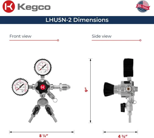 Vista 2 de Kegco Elite Series Dual Gauge Regulador de cerveza de barril de nitrógeno de dos productos, cromo