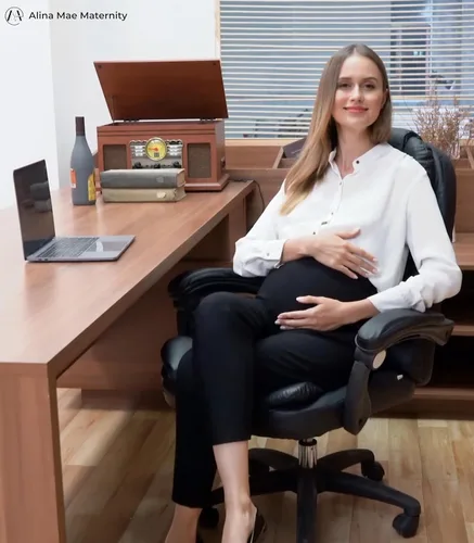 Vista 4 de Pantalones de maternidad cómodos elásticos para mujer, pantalones capri casuales de embarazo para el trabajo