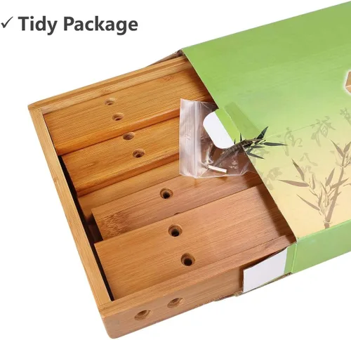 Vista 3 de ASelected Taburete de banco de bambú, taburete de madera de 10 pulgadas para dormitorio, cocina, vestíbulo, vestíbulo, entrada, banco pequeño
