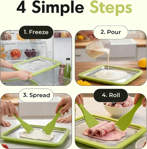 Vista 5 de Kit de máquina de helado enrollado – Haz helado en casa en minutos, divertido postre de bricolaje para niños y familia, incluye 2 espátulas