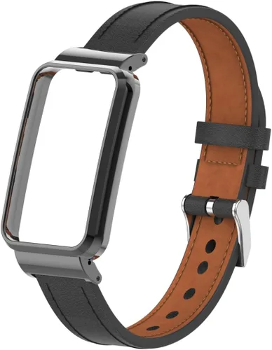 Vista 4 de HOPMC Correa de repuesto de cuero ajustable y cómoda con marco de metal para Xiaomi Band 7 Pro (no incluye rastreador)