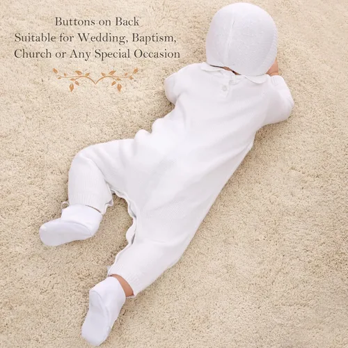 Vista 7 de Booulfi Traje de bautizo para bebé niño con sombrero, detalle de cruz