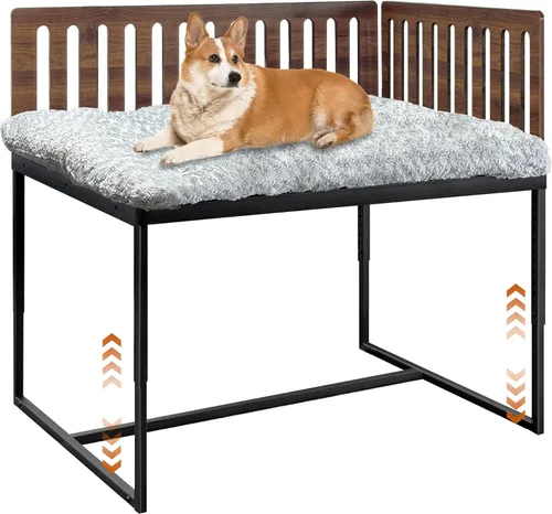 Vista 8 de Beside - Cama para perro, 2 paneles de altura ajustable, marco de cama de metal para perros de 25.5 x 18 pulgadas con cojín, tamaño mediano