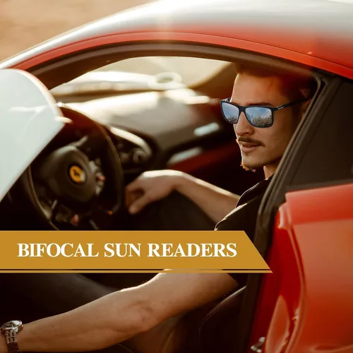 Vista 2 de Missfive Lentes de sol bifocales de lectura para hombre, con protección UV para lectores de sol en exteriores, lejanos y cercanos, anteojos clásicos