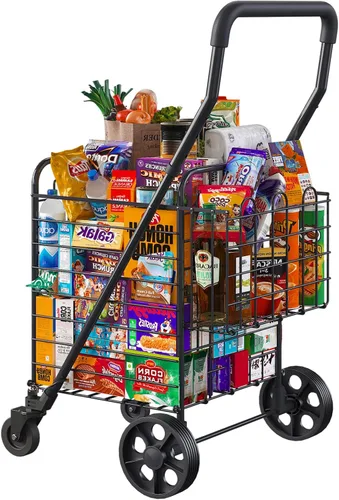 Vista 9 de Siffler Carrito de compras con capacidad de 396lbs, carrito de compras grande actualizado con ruedas, carritos de compras plegables resistentes