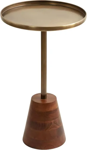 Vista 9 de Kate and Laurel Tira - Mesa auxiliar redonda, 14 x 14 x 24 pulgadas, madera marrón nogal y negro, mesa auxiliar decorativa estilo pedestal para usar