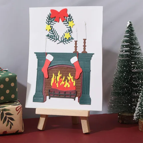 Vista 6 de GLOBLELAND Troqueles de Corte de Chimenea de Navidad, Plantilla de Troquelado de Feliz Navidad, Medias de Navidad, Troqueles de Corte de Metal