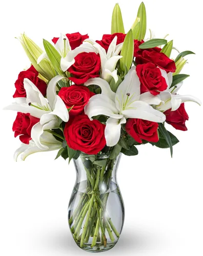Vista 10 de Benchmark Bouquets - Rosas rosas y lirios, jarrón incluido, flores frescas cortadas y cultivadas, regalo para decoración del hogar, cumpleaños