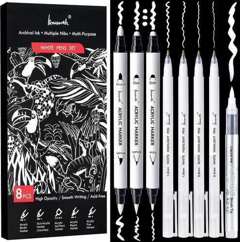 Vista 10 de Brusarth Juego de bolígrafos de gel blanco de punta fina, 6 tamaños para dibujo de artistas, bocetos, ilustraciones, bolígrafo de tinta blanca opaca
