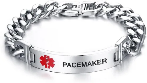 Vista 8 de VNOX Pulsera de identificación de alerta médica con grabado gratuito para hombres y mujeres, etiqueta médica, cadena de eslabones de acero inoxidable