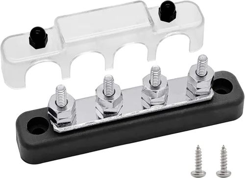 Vista 7 de 4 x Pernos #10 (M5) para Barra de Bus, Ampper Bloque de Distribución de Tierra de 4.2", Barra de Bus de Batería de Latón con Cubierta para Negro