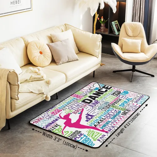 Vista 2 de Alfombra decorativa de bailarina para interiores, tapete de ballet y danza, fundas de cojín, elegante alfombra de área de bailarina de 3 x 5 pies