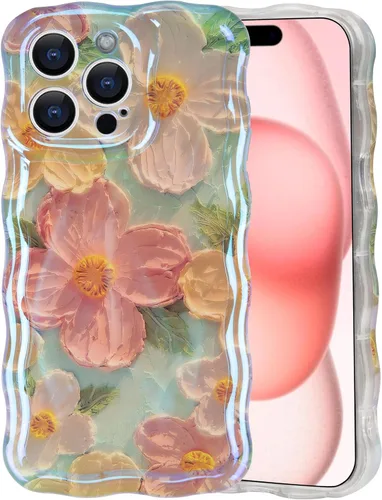Vista 14 de IDweel Funda para iPhone 11, Lujosa Pintura al Óleo Retro Colorida con Patrón de Flores Brillantes Impresas, Lindo Borde Ondulado Rizado, Exquisita