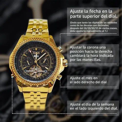 Vista 5 de Relojes Gute para hombre, reloj mecánico automático de acero inoxidable resistente al agua para hombres, reloj de pulsera de lujo con cara grande