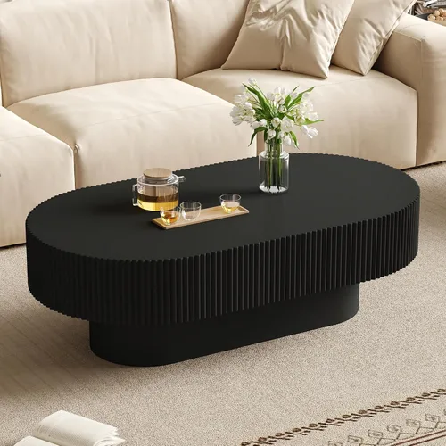 Vista 17 de Merax Mesa de café moderna redonda de 31 pulgadas con base resistente, mesas centrales de madera para sala de estar, recepción, fácil de ensamblar