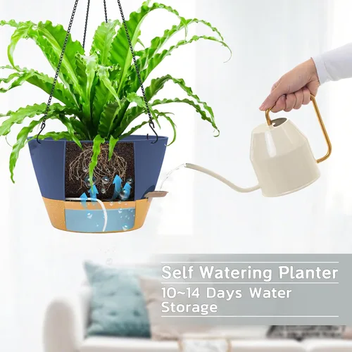 Vista 4 de ZMTECH Macetas colgantes de 12 pulgadas para interior, maceta colgante grande con nivel de agua visible y cadena, maceta colgante de flores