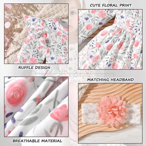 Vista 4 de HINTINA Conjunto de ropa de 2 piezas para niña pequeña con volantes y manga larga