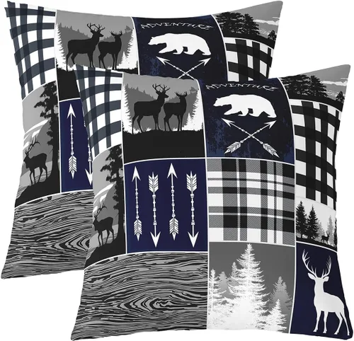 Vista 14 de Erosebridal Juego de 2 fundas de almohada occidentales de 16 x 16 pulgadas, fundas de almohada cuadradas decorativas de cuadrícula marrón retro