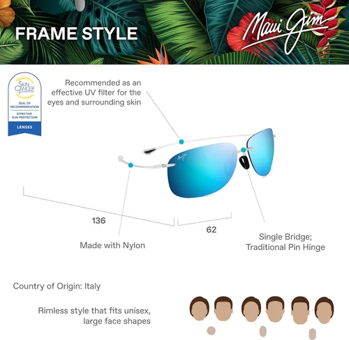 Vista 6 de Maui Jim Polarized Men's and Women's Hikina Rimless Sunglasses