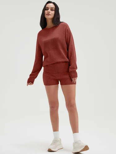 Vista 6 de DEEP SELF Conjunto de 2 piezas para mujer, suéter casual de manga larga, sin botones y pantalones cortos, conjunto de ropa de descanso