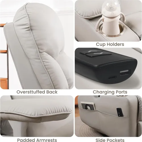 Vista 4 de Mecedora para guardería reclinable eléctrico con reposabrazos de Gris