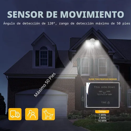 Vista 3 de UME - Luz LED de 19 W con sensor de movimiento para inundación al aire libre, 2 cabezales ajustables, 2000 lm, 5000 K, impermeable IP65, luz de Negro