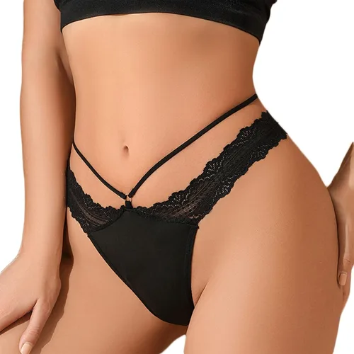 Vista 2 de Lyeacs Tangas de encaje para mujer, cómodas y transpirables, paquete de ropa interior sexy y atrevida