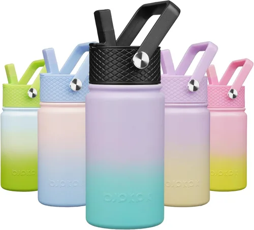 Vista 34 de BJPKPK Botella de agua con tapa con pajilla, botella de agua aislada de 15 onzas, botellas de agua de metal de acero inoxidable, termo reutilizable