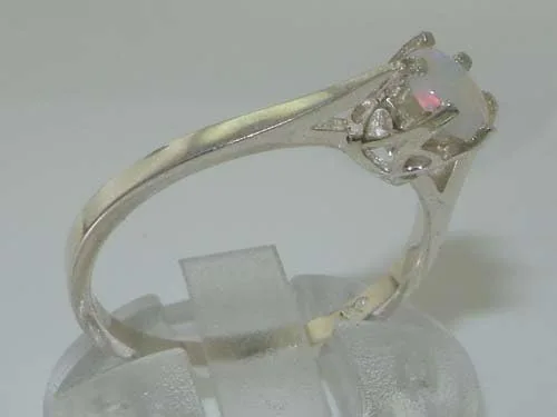Vista 3 de Anillo solitario de plata de ley 925 con ópalo natural para mujer, tallas 4 a 12
