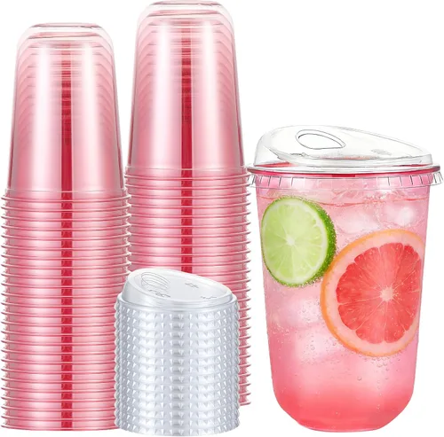 Vista 16 de Ziliny 50 juegos de tazas de café de plástico transparente con tapas para beber, tazas desechables de plástico PET transparente para café helado
