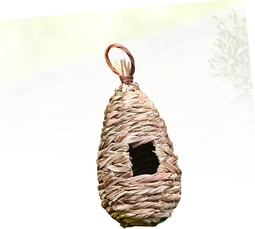Vista 9 de Happyyami Adorno de nido de pájaro canario, 1 unidad, casa de pájaros, el nido de pájaro, colgante de colibrí de madera para exteriores, decoración