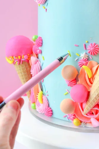 Vista 2 de Bolígrafo aplicador de espolvoreo seguro para alimentos para una colocación precisa Decoración de pasteles y galletas (rosa) Bolígrafo original