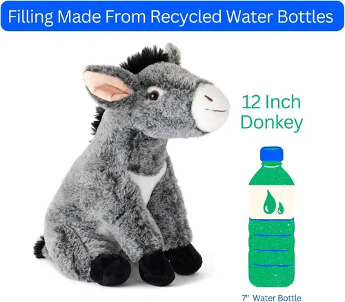 Vista 8 de The Petting Zoo Peluche de burro, regalos para niños, animales de granja Wild Onez, juguete de peluche de burro de 12 pulgadas