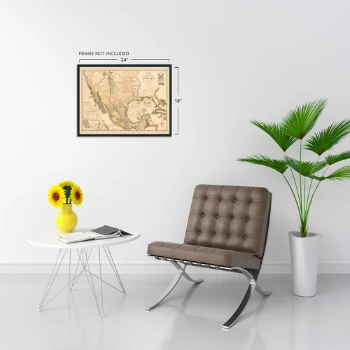 Vista 5 de HISTORIX Póster vintage de 1847 con mapa de México, mapa vintage de Estados de México, 18 x 24 pulgadas, arte de pared de Mapa de México, Mapa