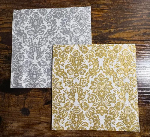 Vista 3 de Boston International C797099 IHR - Servilletas de papel para bebidas de cóctel, 5 x 5 pulgadas, Palais Blanco/Oro