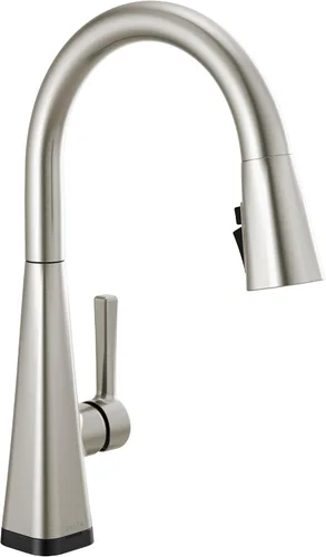 Vista 22 de Delta Lenta - Grifo de cocina dorado cepillado con rociador extraíble, moderno grifo de fregadero de cocina de un solo agujero, mango único, oro Oro