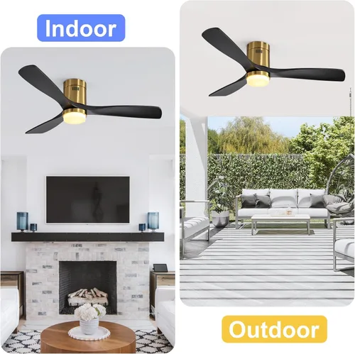 Vista 8 de Sofucor - Ventilador de techo de 52 pulgadas con luces, ventilador de techo empotrado negro para interiores/exteriores con control remoto de luz